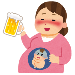 イラスト：妊娠中の女性がビールを飲んでいる様子