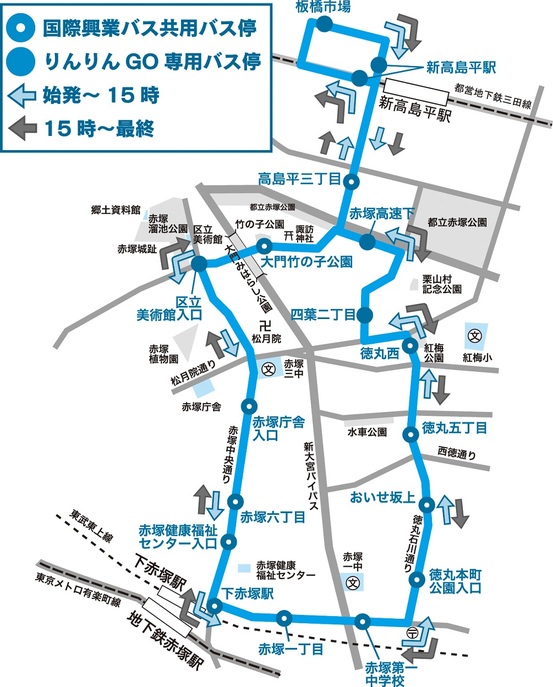 板橋市場から新高島平駅を経由し下赤塚駅を循環しています
