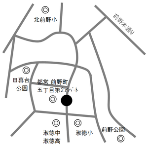 タクシー乗り場案内図、所在地は前野町5-13-1です