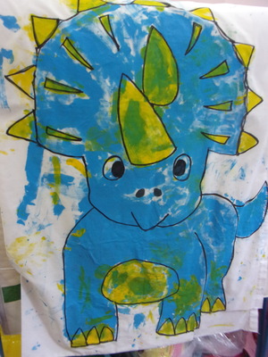 恐竜の絵が貼ってあるマット