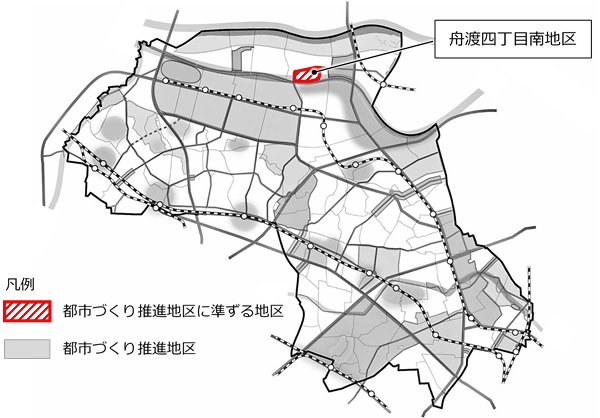 舟渡四丁目南地区の位置図