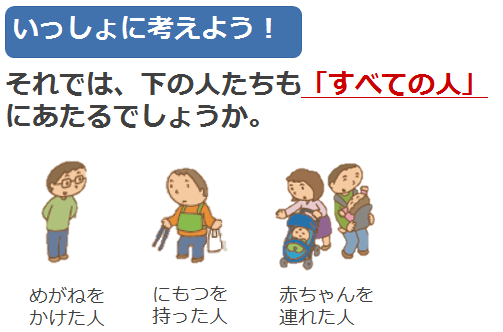 それでは、眼鏡をかけた人や荷物を持った人、赤ちゃんを連れた人も「すべての人」にあたるでしょうか。