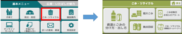 ごみリサイクルの機能のトップ画面です。