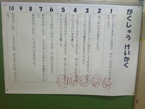 写真:教室の掲示「学習計画表」