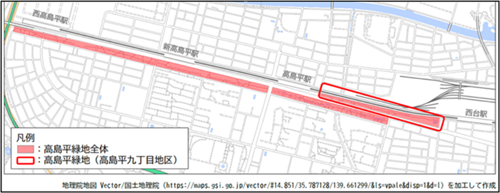 地理院地図 Vector/国土地理院(https://maps.gsi.go.jp/vector/#14.851/35.787128/139.661299/&ls=vpale&disp=1&d=l)を加工して作成