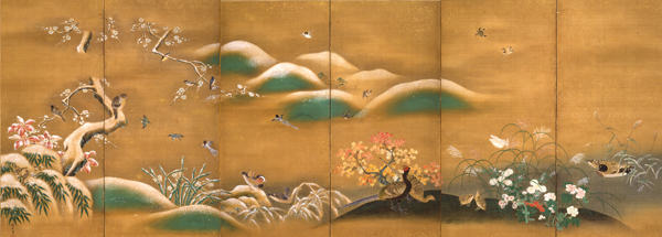 作品：四季花鳥図屏風(左)　狩野探雪