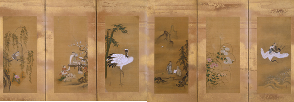 作品：花鳥人物貼交屏風(左)　狩野常信