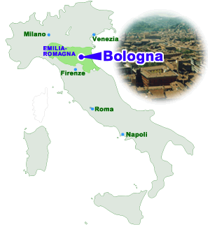 地図：イタリアのボローニャの位置