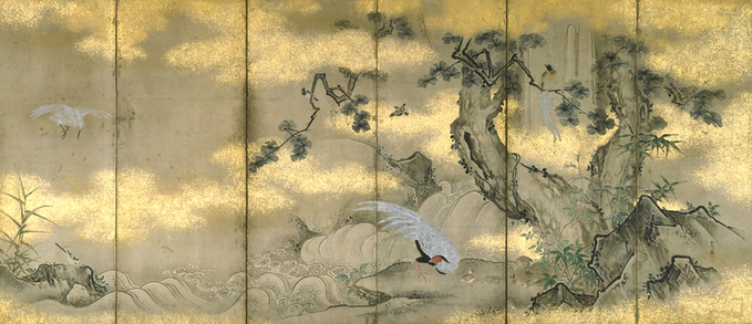 画像：錦鶏鳥と松が描かれた作品