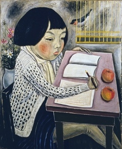 北川民次　作文を書く少女（慰問文を書く少女）